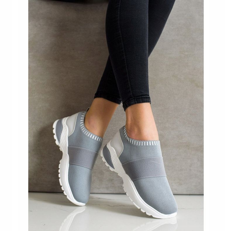 SHELOVET Scarpe sportive slip-on con elastico grigio 2
