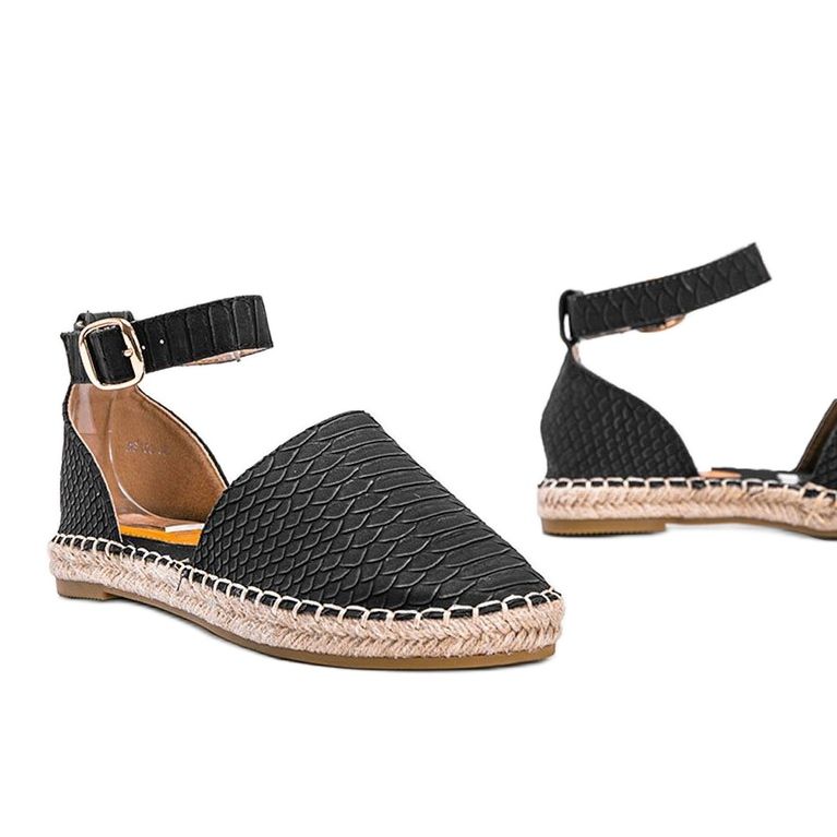 Espadrillas nere con motivo in pelle di serpente nero 1