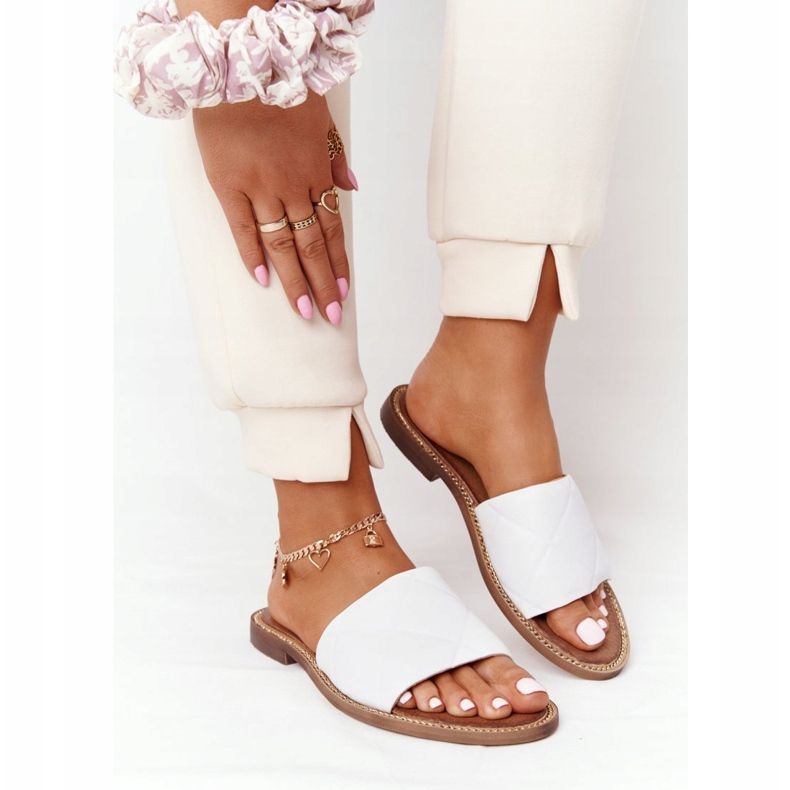 Ciabatte In Pelle Con Trapunta Nicole 2650 Bianco bianca 2