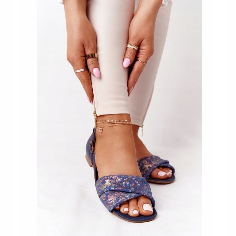 Sandali In Pelle Con Fiori Maciejka 04614-43 Blu Navy d'oro 1