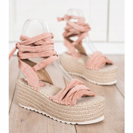 SHELOVET Sandali espadrillas allacciati rosa 1