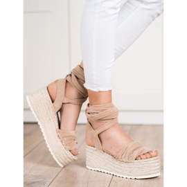 SHELOVET Sandali espadrillas allacciati beige 1