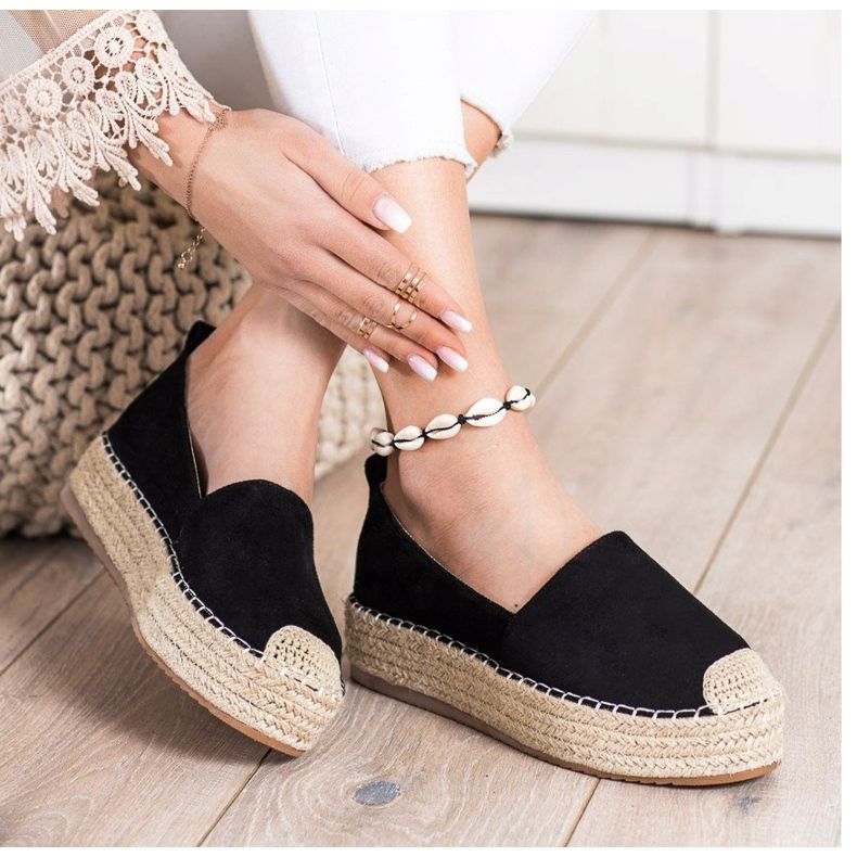SHELOVET Espadrillas in pelle scamosciata sulla piattaforma nero 1