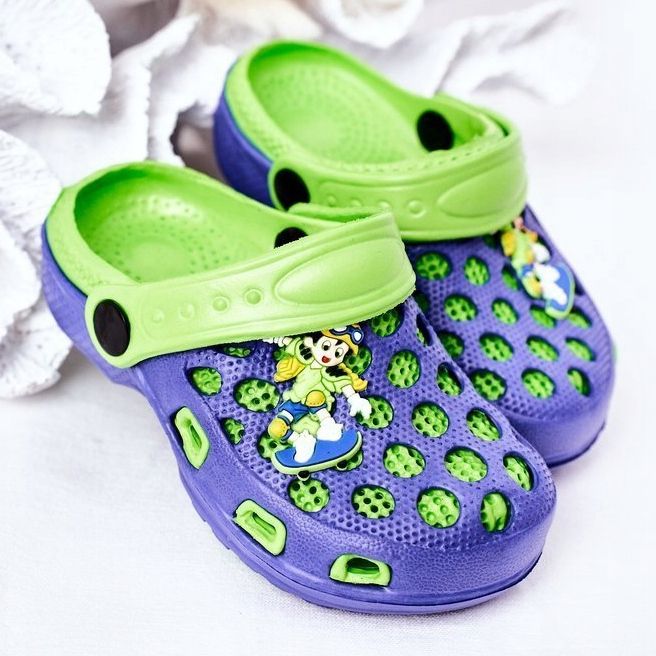 Pantofole in schiuma per bambini Crocs Navy Blue-Green Jupiter blu navy verde 1