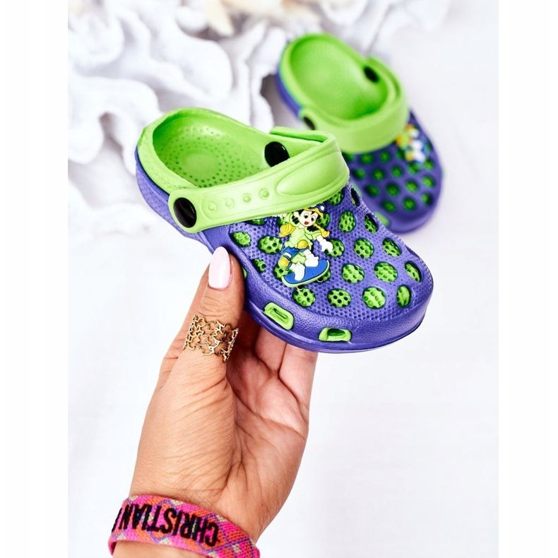 Pantofole in schiuma per bambini Crocs Navy Blue-Green Jupiter blu navy verde 2