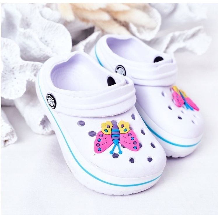 Pantofole in schiuma per bambini Kroks White Lazy Day bianca multicolore 2