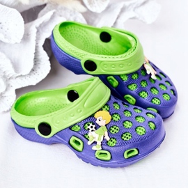 Pantofole in schiuma per bambini Crocs Navy Blue-Green Jupiter blu navy verde 1