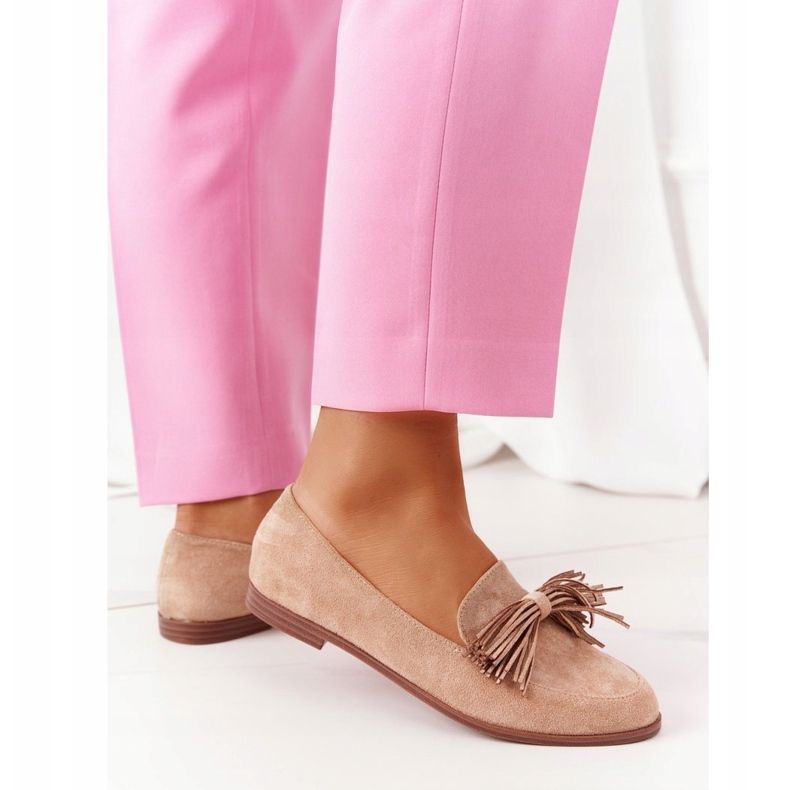 EVE Mocassini in pelle scamosciata con frange Beige Alicante 2