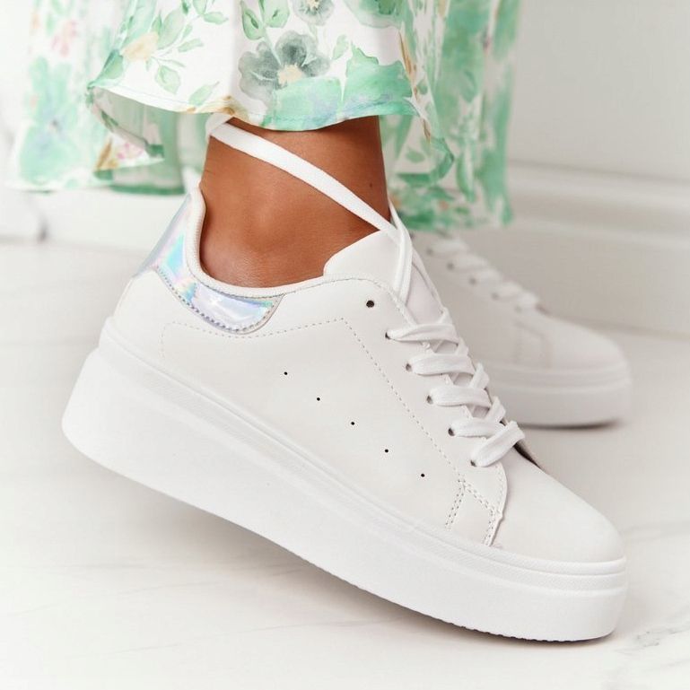 Scarpe Sportive Sneakers Sulla Piattaforma Bianco e Argento Shine Bright bianca d'argento 1