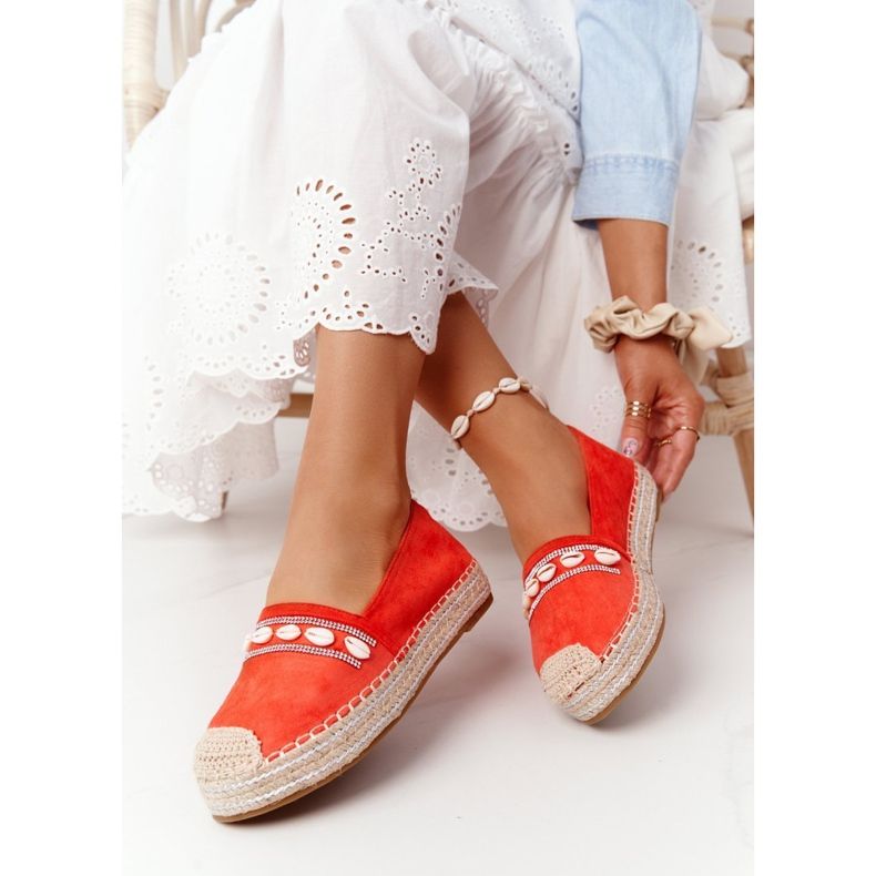PG1 Espadrillas Sulla Piattaforma Con Conchiglia Di Corallo rosso arancia 2