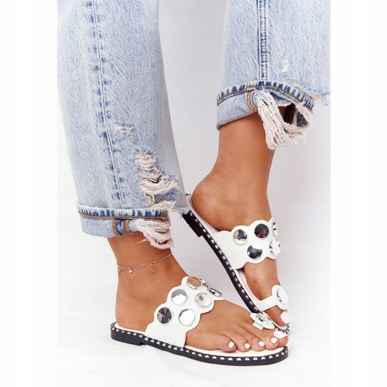 PS1 Ciabatte In Pelle Con Strass Bianco Ava 2