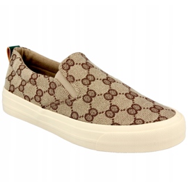 Sneakers da donna con logo Slip-On Khaki Challenge beige marrone 6