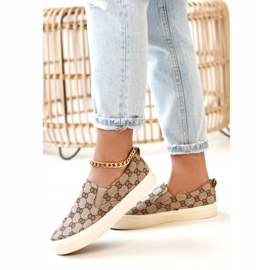 Sneakers da donna con logo Slip-On Khaki Challenge beige marrone 4