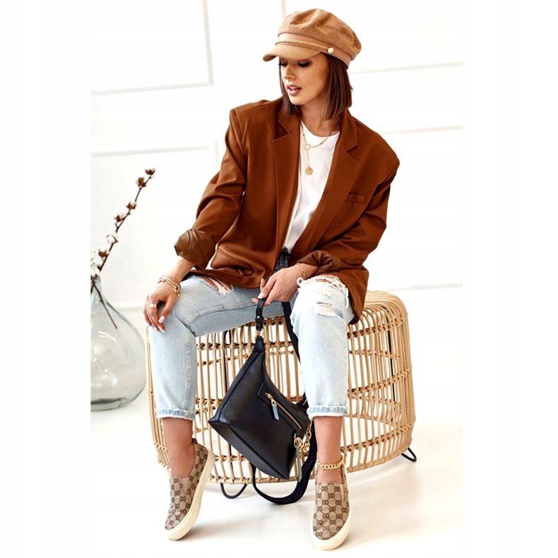 Sneakers da donna con logo Slip-On Khaki Challenge beige marrone 5