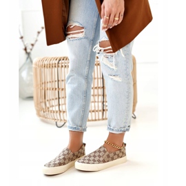 Sneakers da donna con logo Slip-On Khaki Challenge beige marrone 1