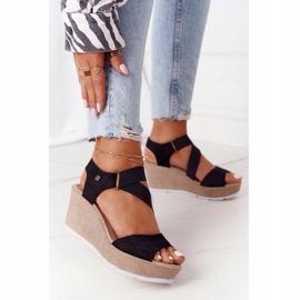 Sandali con zeppa in pelle Big Star FF276016 Nero 1