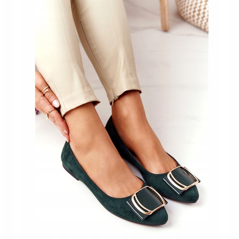 Ballerine in camoscio con fibbia Sergio Leone BL623 ​​​​Green verde d'oro 4