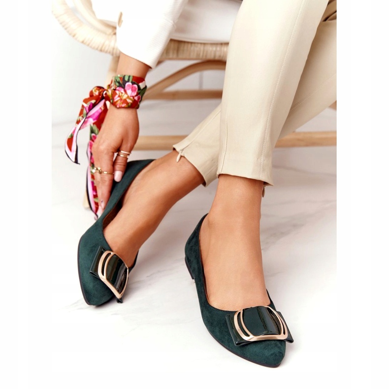 Ballerine in camoscio con fibbia Sergio Leone BL623 ​​​​Green verde d'oro 3