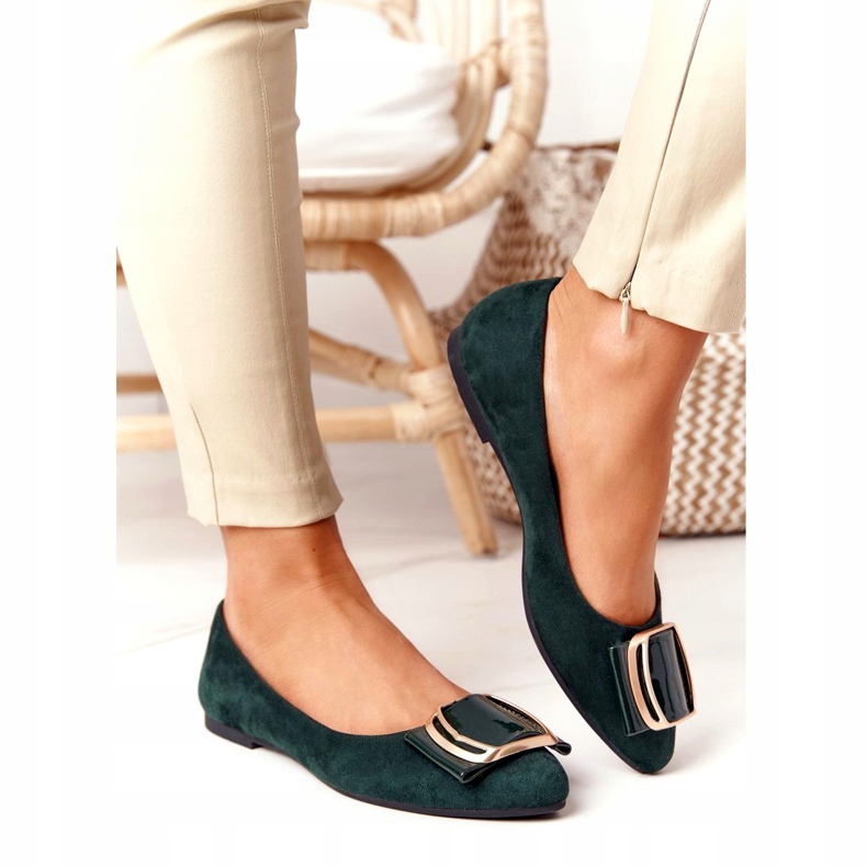 Ballerine in camoscio con fibbia Sergio Leone BL623 ​​​​Green verde d'oro 2