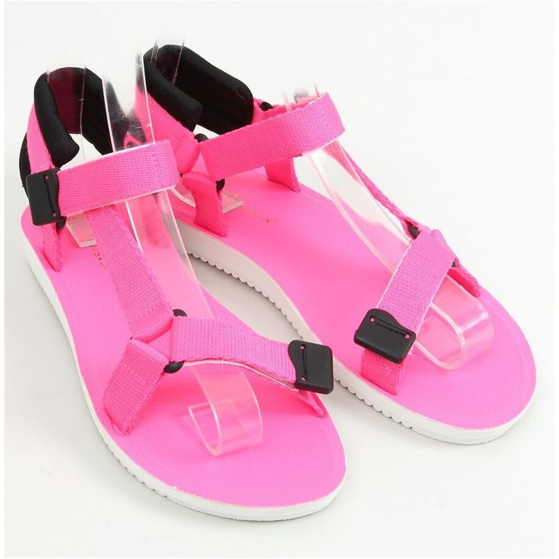 Sandali sportivi rosa con velcro N-67 Fluorescent Fushie 1