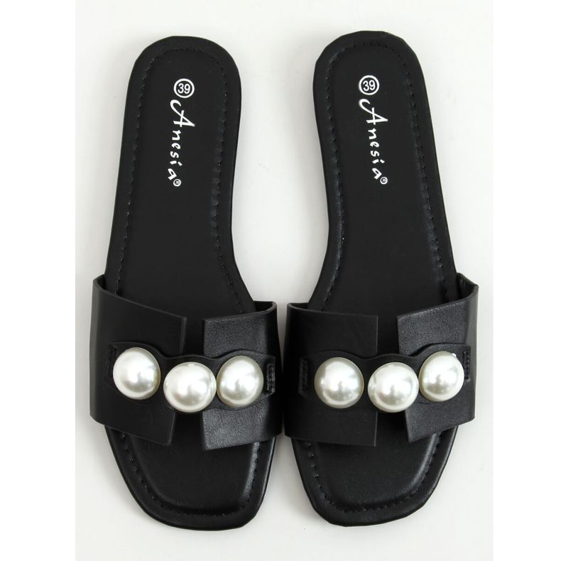Nero N-91 Pantofole nere con perle 1