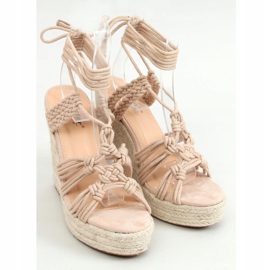 Espadrillas su una zeppa intrecciata boho beige M319P Nude 1