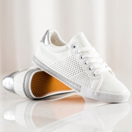 SHELOVET Sneakers traforate con inserto argento bianca 1