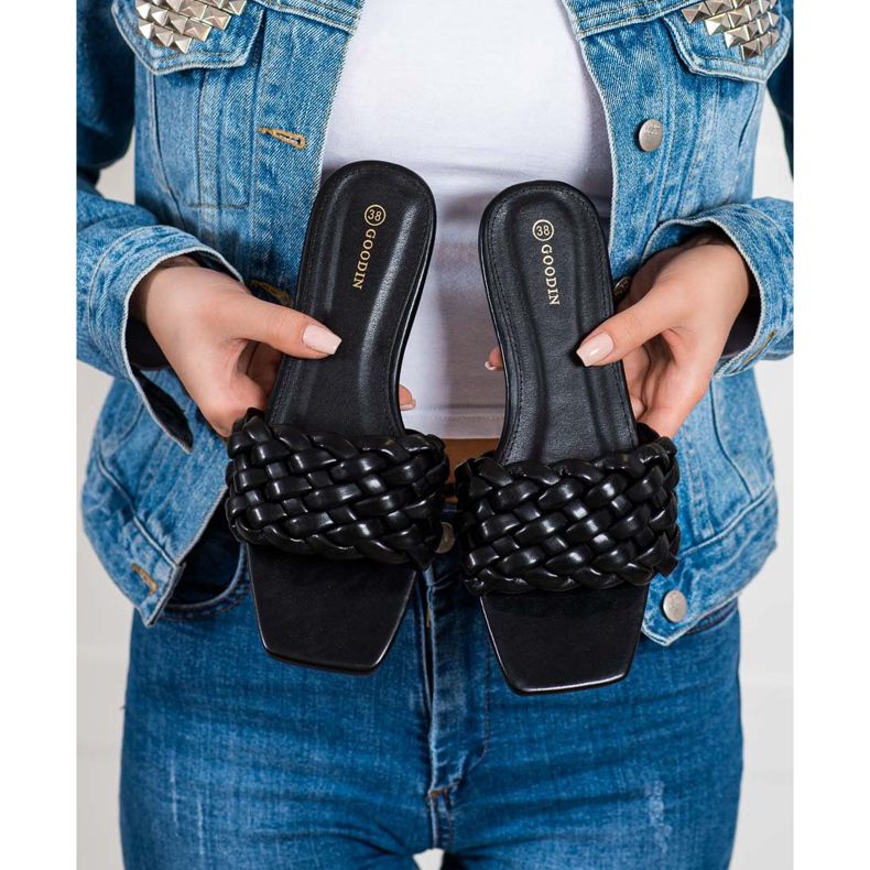 Goodin Pantofole in ecopelle intrecciata nero 2