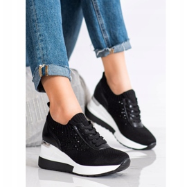 SHELOVET Sneakers Con Zeppa Con Cristalli nero 1