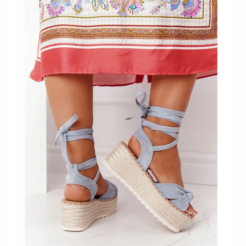 PS1 Sandali legati su una piattaforma intrecciata blu La Palma beige 1