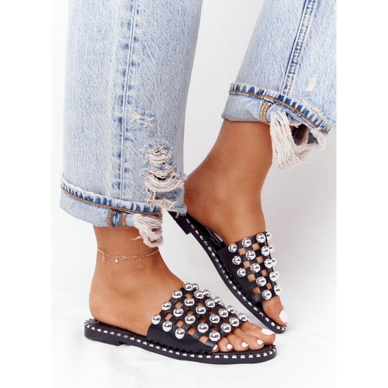 PS1 Ciabatte In Pelle Traforata Con Strass Nere Alana nero 2