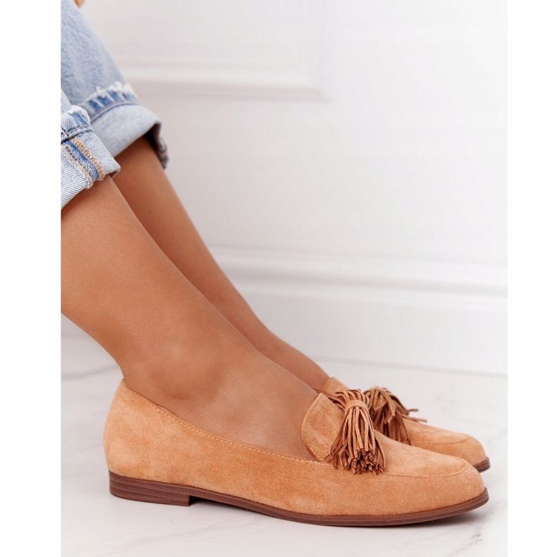 EVE Mocassini in pelle scamosciata con frange Camel Alicante marrone 1