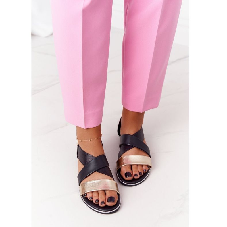 Sandali a coste dorati e neri nero 2