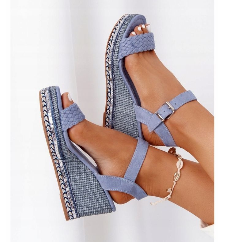 PG1 Sandali Con Zeppa Con Paillettes Blu Scilla 1
