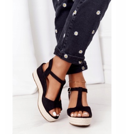 PG1 Sandali con zeppa Graciosa neri con trecce beige nero 2