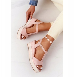 PG1 Sandali con zeppa Graciosa rosa con trecce marrone 1