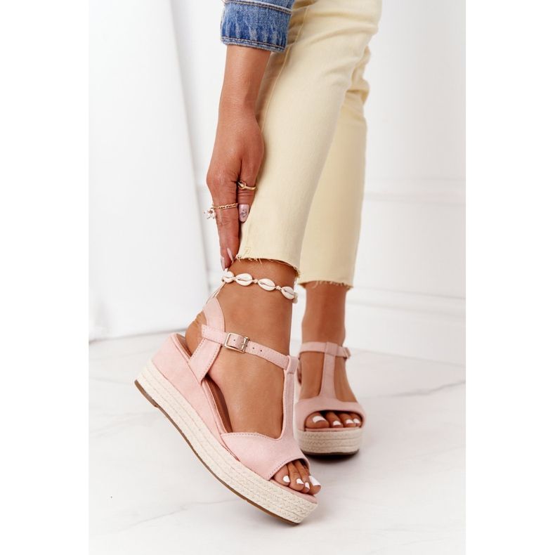 PG1 Sandali con zeppa Graciosa rosa con trecce marrone 2