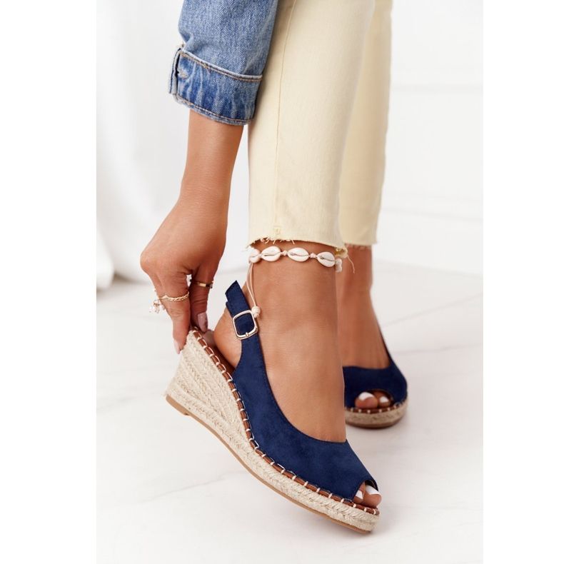 PG1 Sandali con zeppa Las Palomas con trecce beige blu navy 2