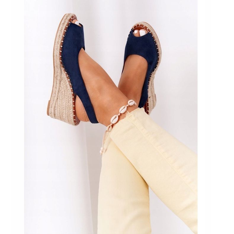 PG1 Sandali con zeppa Las Palomas con trecce beige blu navy 1