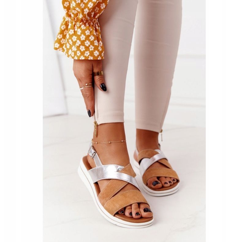 Sandali in camoscio Sergio Leone SK039 Beige e Argento 2