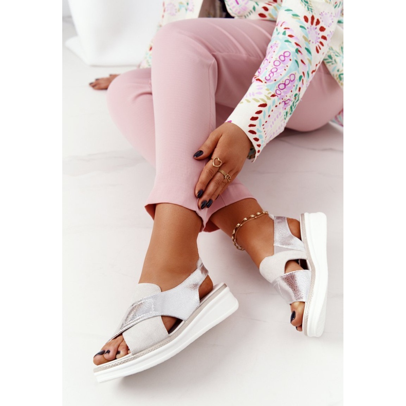 Sandali Slip-On Sulla Piattaforma Sergio Leone SK029 Bianco-Argento 1