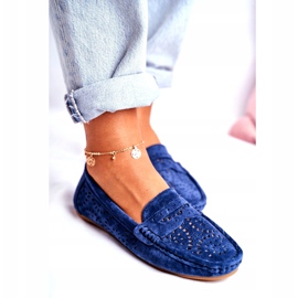 S.Barski Mocassini da donna con pelle traforata Blu Navy Salem 3