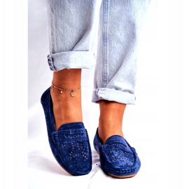S.Barski Mocassini da donna con pelle traforata Blu Navy Salem 2