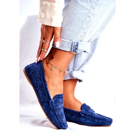 S.Barski Mocassini da donna con pelle traforata Blu Navy Salem 1