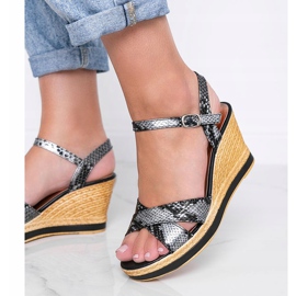 Sandali neri con zeppa metallizzati con motivo a pelle di serpente Peekaboo nero 1