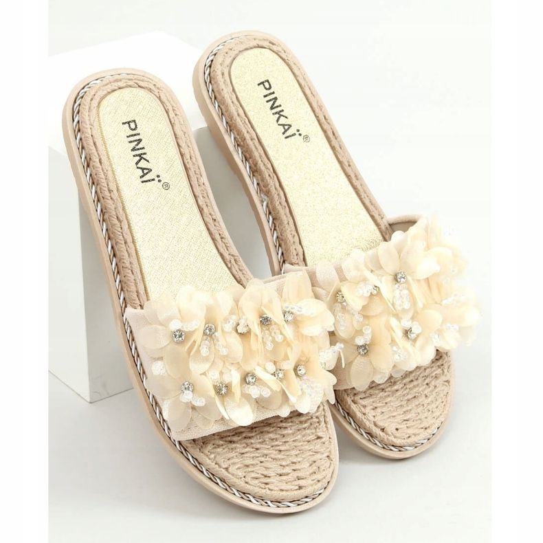 Ciabatte con fiori beige LS003 Beige 1