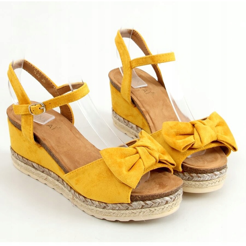 Espadrillas su zeppe con fiocco in miele YL92 Yellow giallo 1