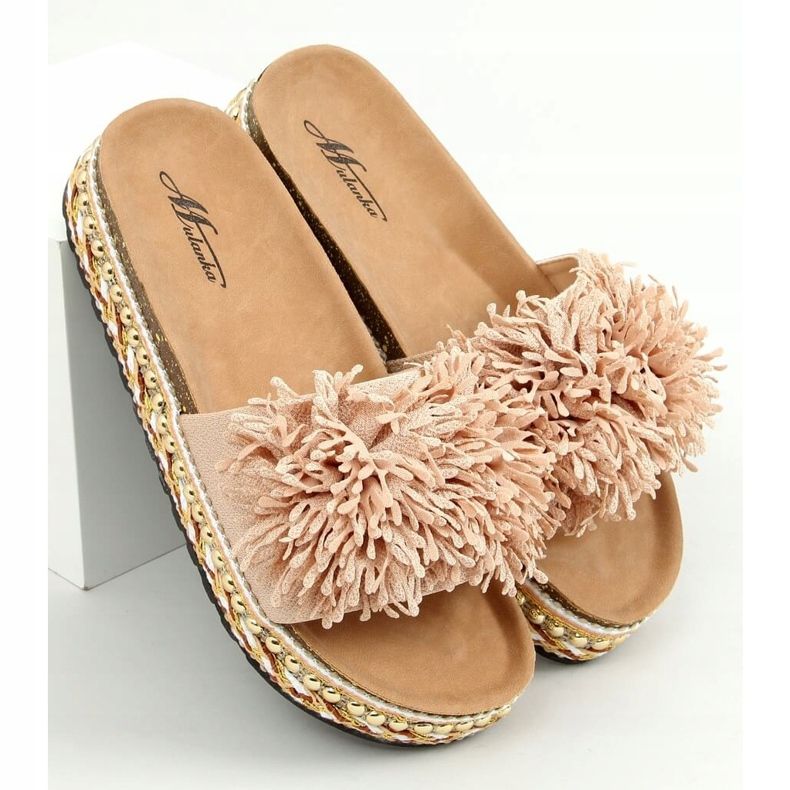 Beige 2260 Pantofole beige sulla suola decorata 1