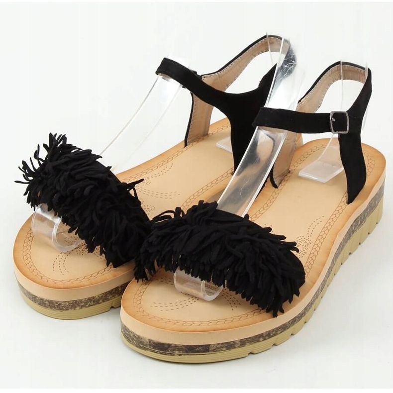 Sandali neri con frange JN315 Black nero 1