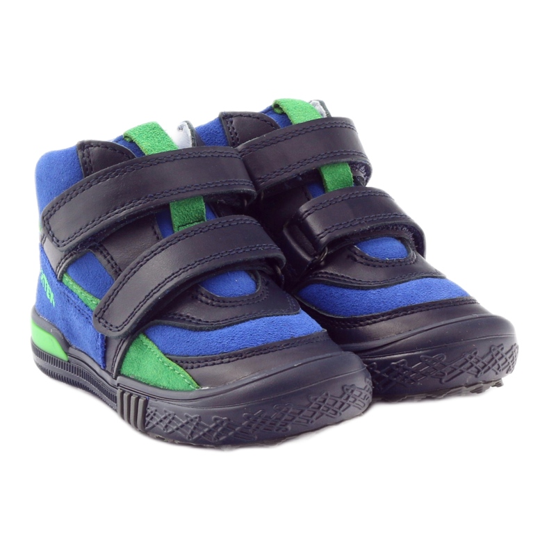 Stivaletti in pelle blu navy/blu con velcro, Bartek 91756 4